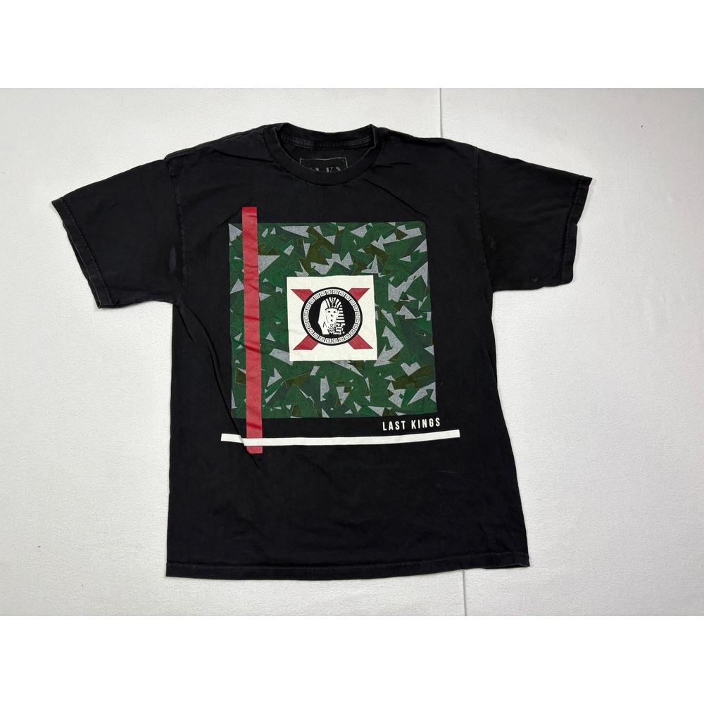 Last Kings Mens Graphic T-Shirt Black Short Sleeve Crew Neck Egyptian Logo L